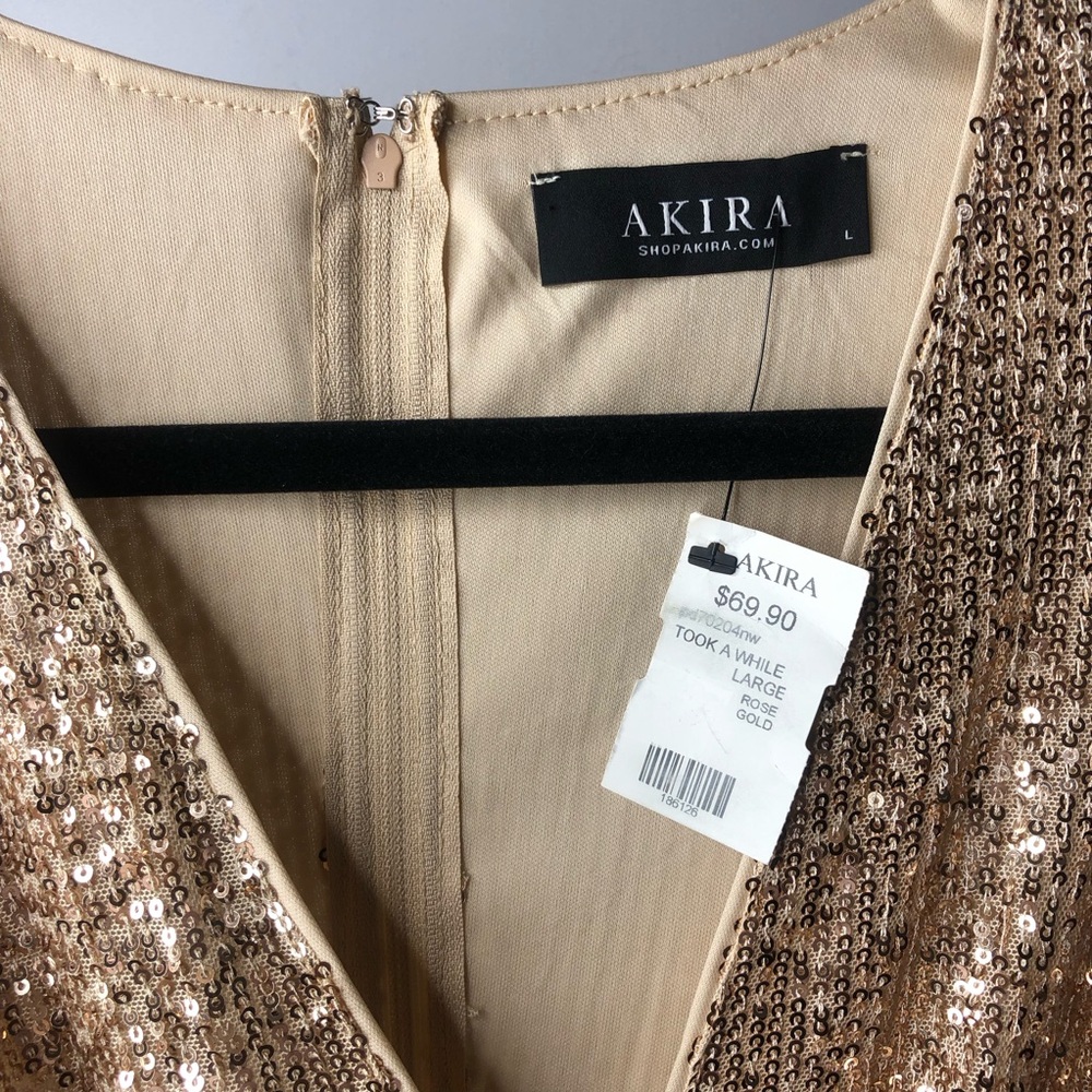 AKIRA Gold Sequin Long-Sleeve Mini Dress - Picture 3 of 10